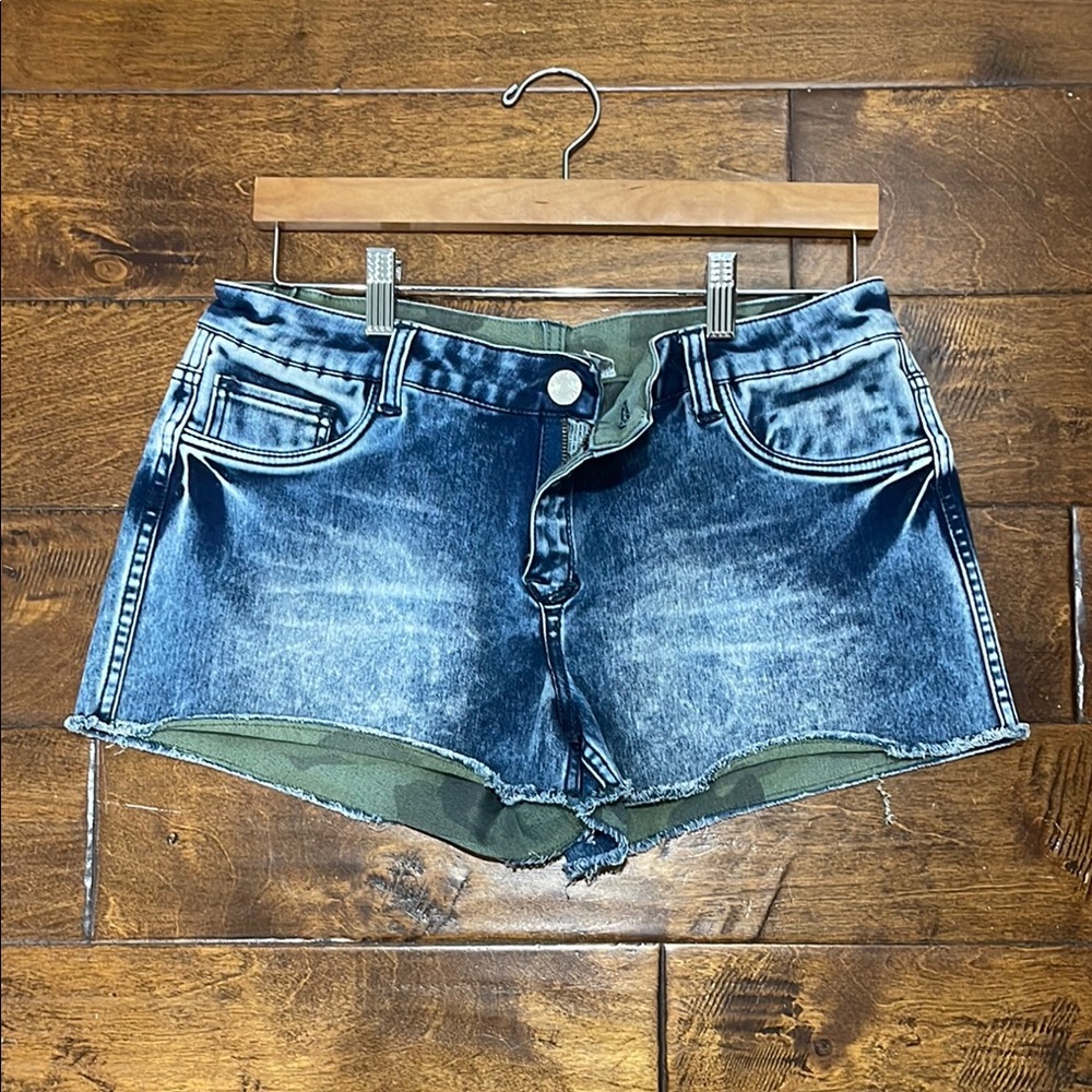 Denim Camo Blue Women's Shorts  reversible Size 13 Jrs